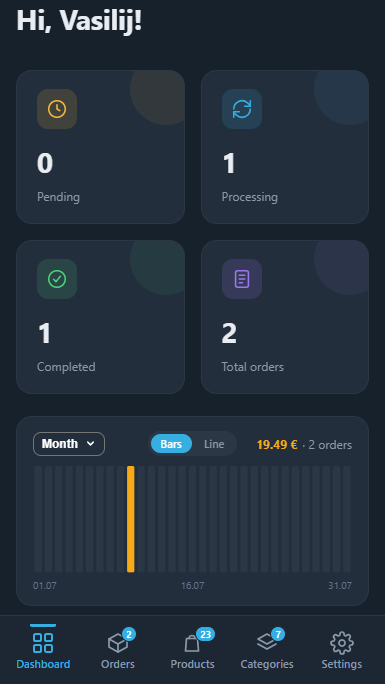 Storegram branded ordering store inside Telegram — checkout
